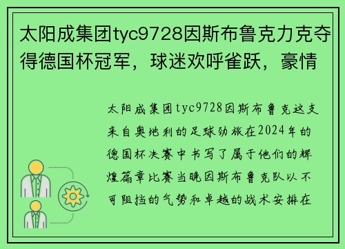 太阳成集团tyc9728因斯布鲁克力克夺得德国杯冠军，球迷欢呼雀跃，豪情万丈