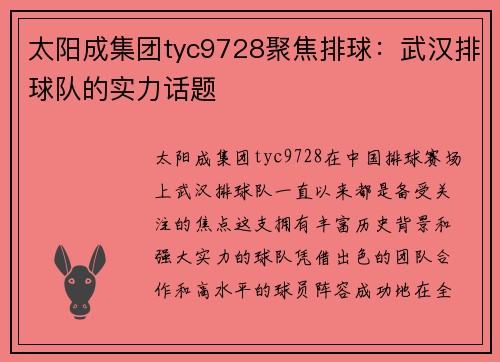 太阳成集团tyc9728聚焦排球：武汉排球队的实力话题